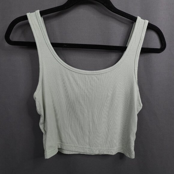 Womens Baby Tee Tank Top Medium Green Cropped Clean Girl Basic Ribbed Y2K Retro - Picture 3 of 9